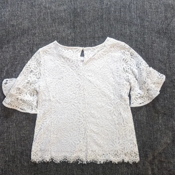 Nanette Brilliant White Ruffle Sleeve Floral Lace Blouse - Picture 5 of 10